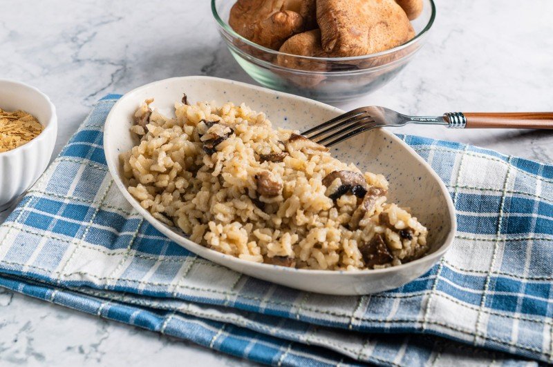 Risotto de shiitake y champiñones.